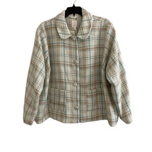 LC Lauren Conrad White Plaid Tweed Blazer Jacket Womens Size 4X Button NWT